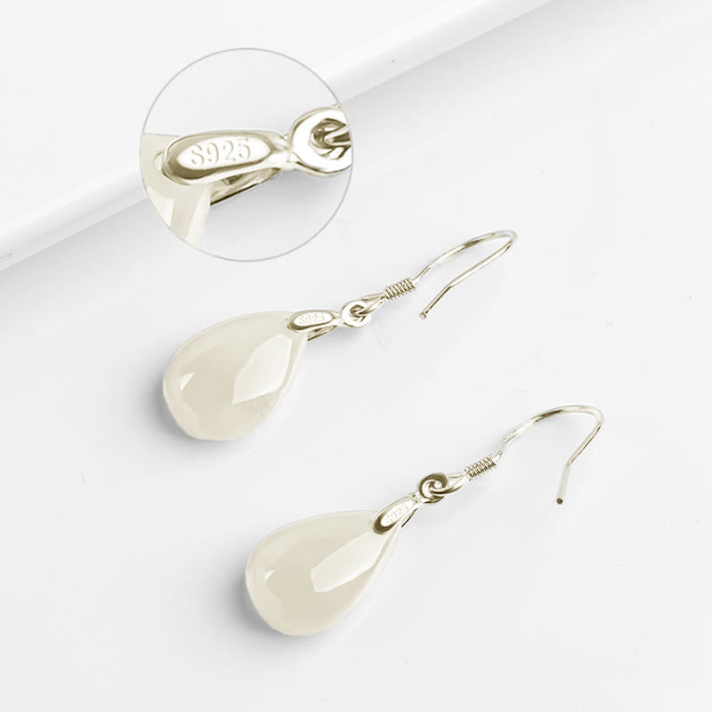 Nimara Ritual 925 Sterling Silver Jade Water Drop Pattern Luck Prosperity Dangle Earrings