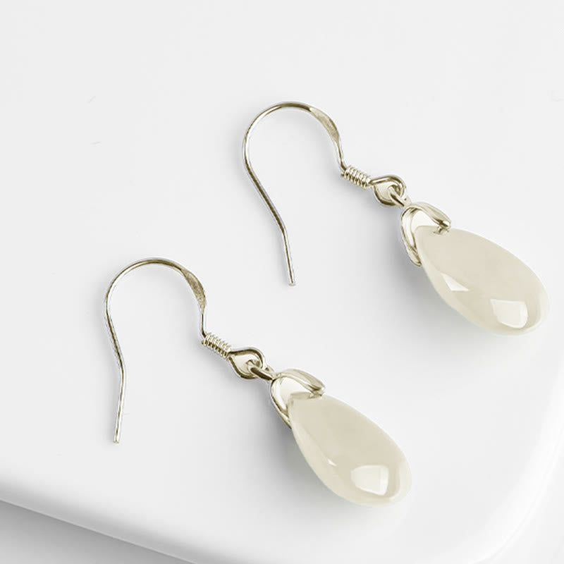 Nimara Ritual 925 Sterling Silver Jade Water Drop Pattern Luck Prosperity Dangle Earrings