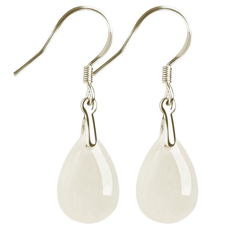 Nimara Ritual 925 Sterling Silver Jade Water Drop Pattern Luck Prosperity Dangle Earrings