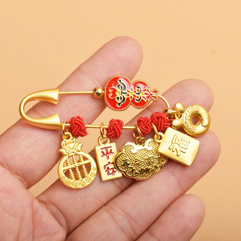 Nimara Ritual Gourd Dancing Lion Fu Character Safe And Well Blessing Brooch