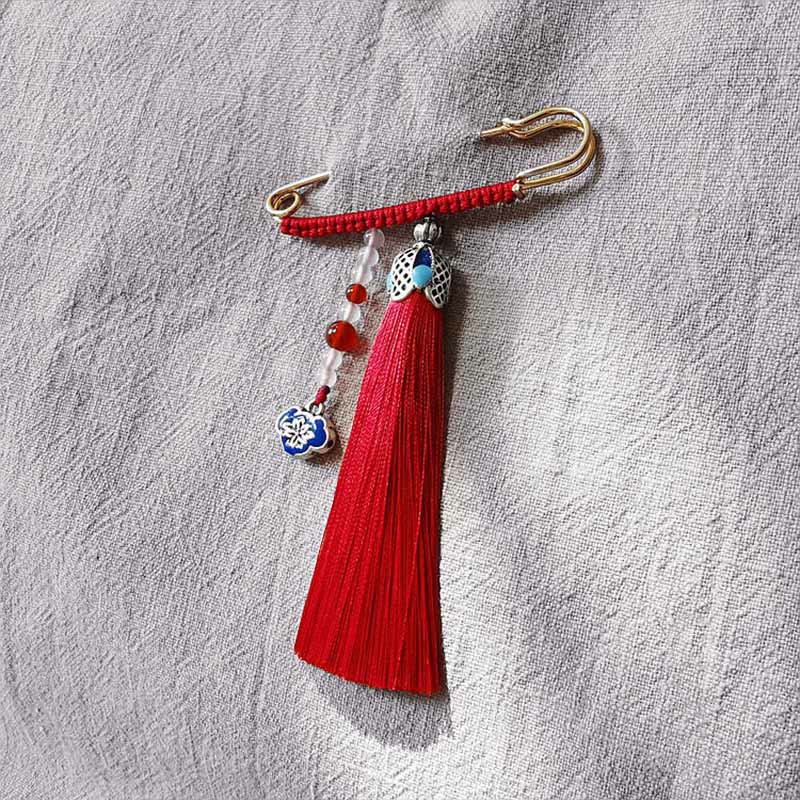 Nimara Ritual Vintage Chalcedony Beads Tassels Positive Brooch