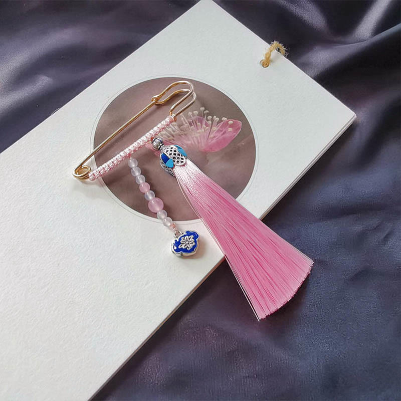 Nimara Ritual Vintage Chalcedony Beads Tassels Positive Brooch