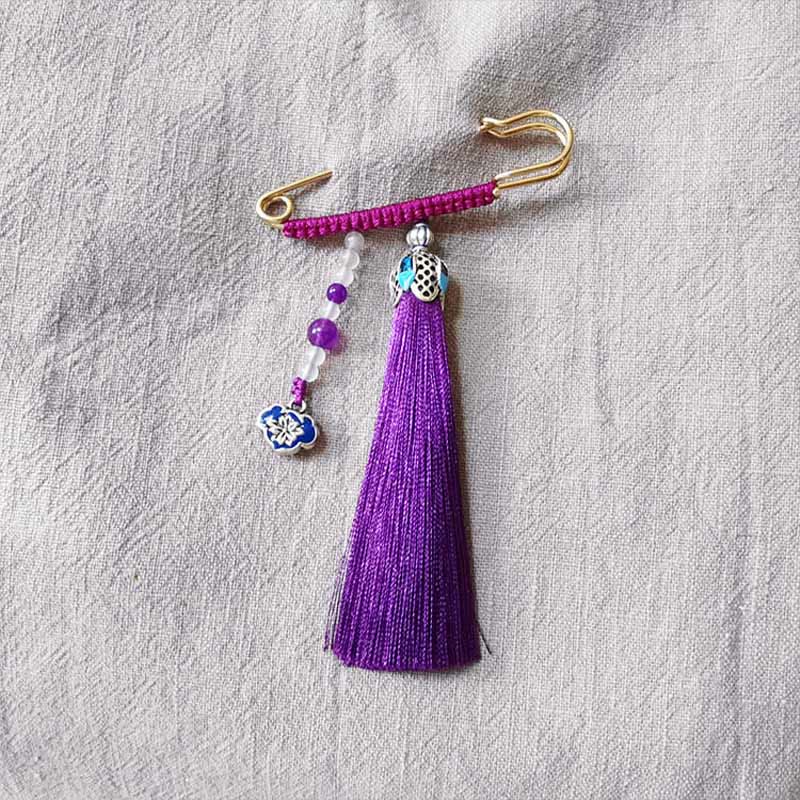 Nimara Ritual Vintage Chalcedony Beads Tassels Positive Brooch