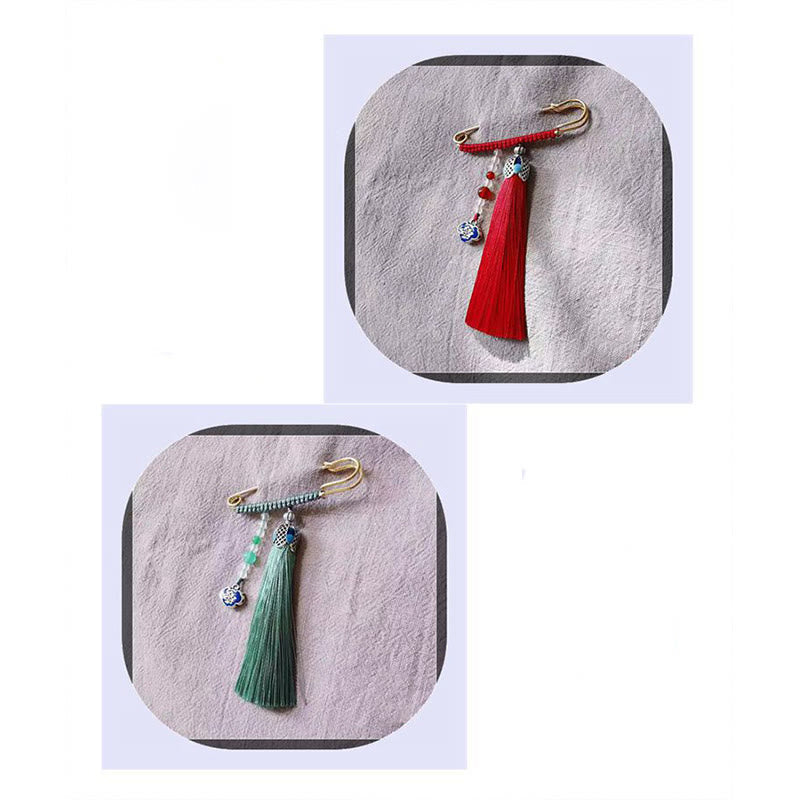 Nimara Ritual Vintage Chalcedony Beads Tassels Positive Brooch