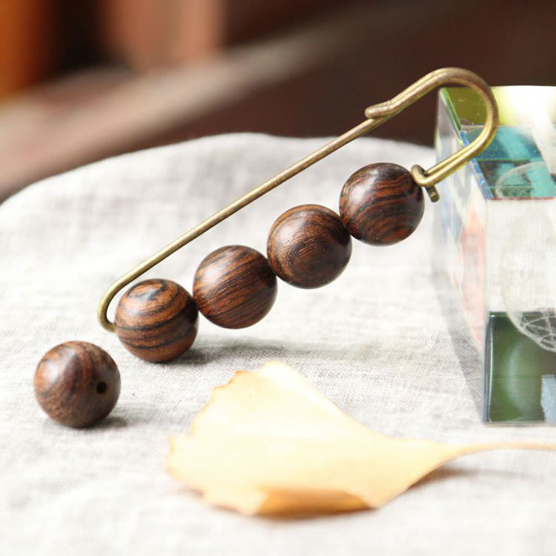 Nimara Ritual Vintage Sandalwood Agathis Alba Ebony Wood Peltogyne Beads Healing Brooch