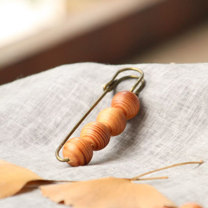 Nimara Ritual Vintage Sandalwood Agathis Alba Ebony Wood Peltogyne Beads Healing Brooch