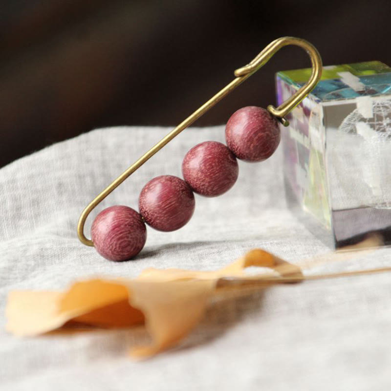 Nimara Ritual Vintage Sandalwood Agathis Alba Ebony Wood Peltogyne Beads Healing Brooch
