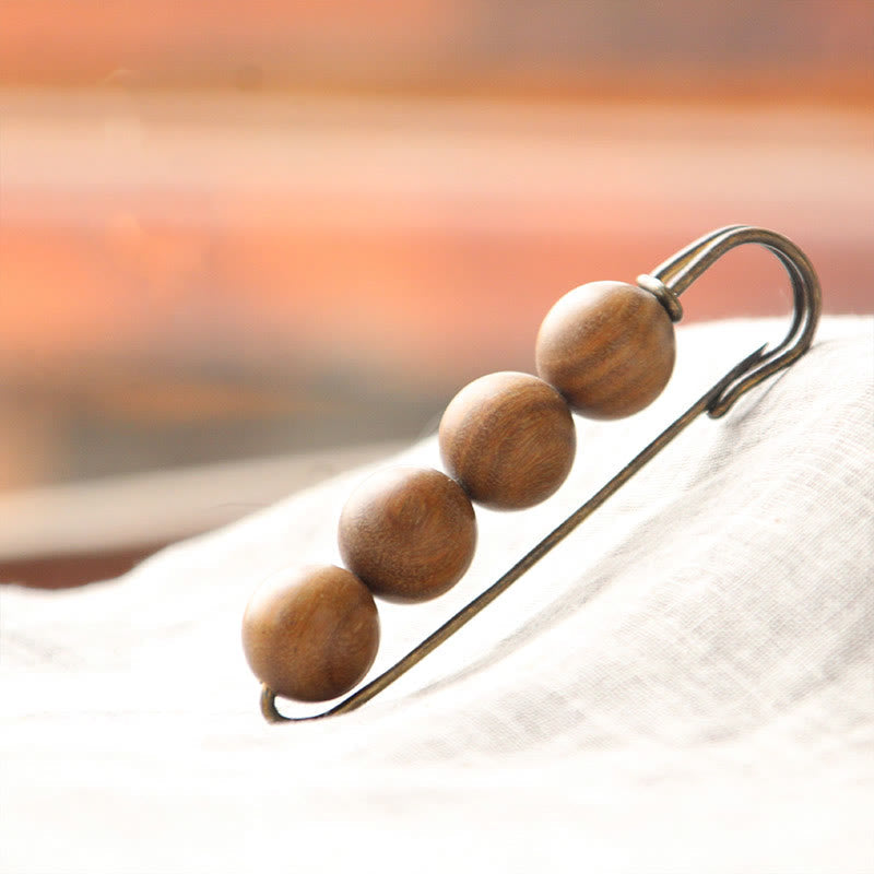 Nimara Ritual Vintage Sandalwood Agathis Alba Ebony Wood Peltogyne Beads Healing Brooch