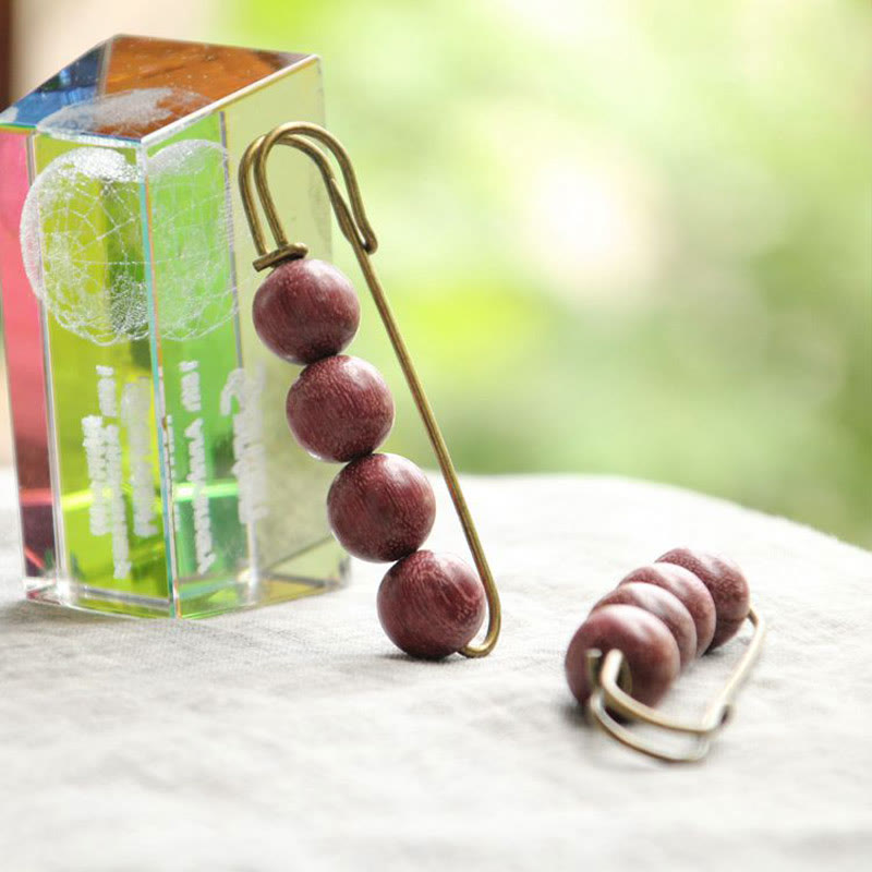 Nimara Ritual Vintage Sandalwood Agathis Alba Ebony Wood Peltogyne Beads Healing Brooch