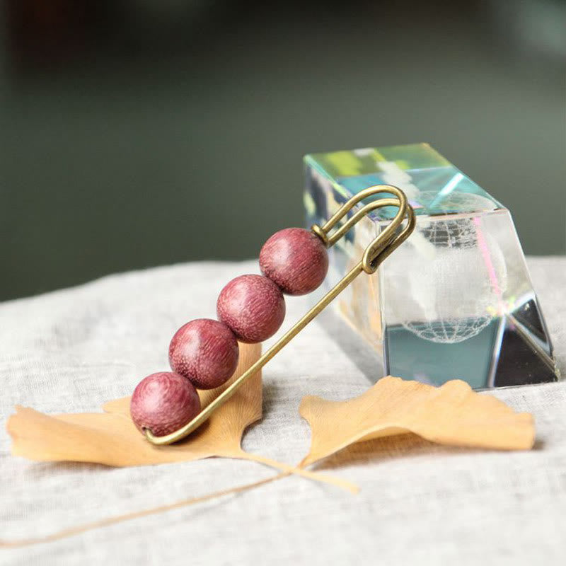 Nimara Ritual Vintage Sandalwood Agathis Alba Ebony Wood Peltogyne Beads Healing Brooch