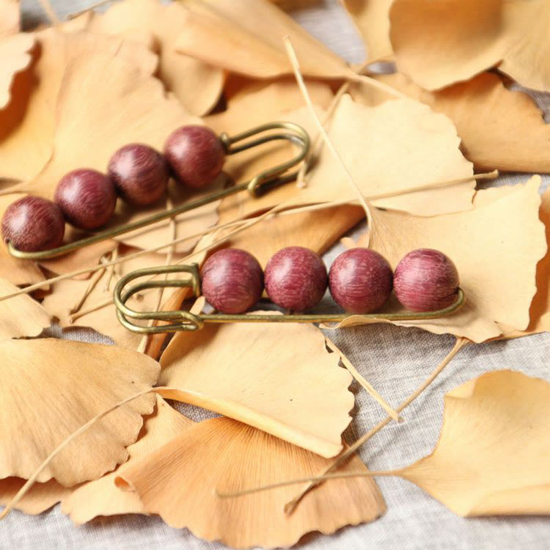 Nimara Ritual Vintage Sandalwood Agathis Alba Ebony Wood Peltogyne Beads Healing Brooch