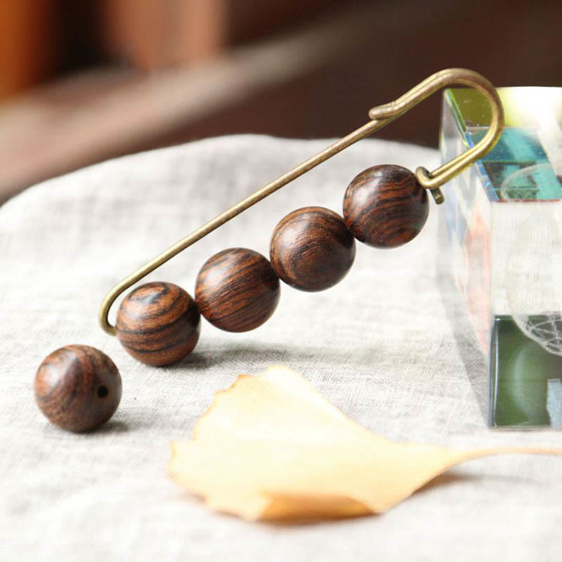 Nimara Ritual Vintage Sandalwood Agathis Alba Ebony Wood Peltogyne Beads Healing Brooch