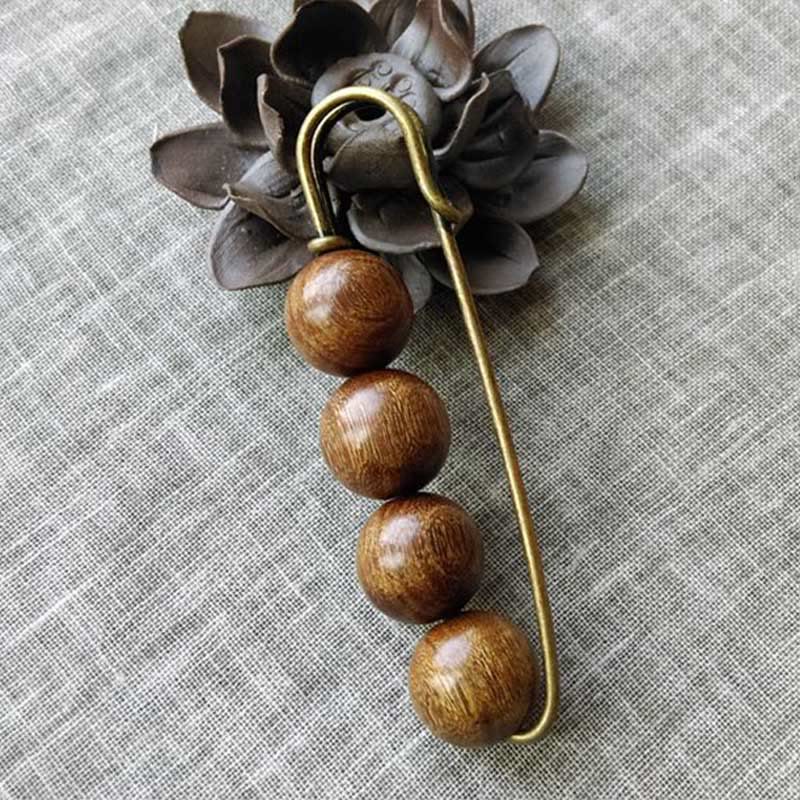 Nimara Ritual Vintage Sandalwood Agathis Alba Ebony Wood Peltogyne Beads Healing Brooch