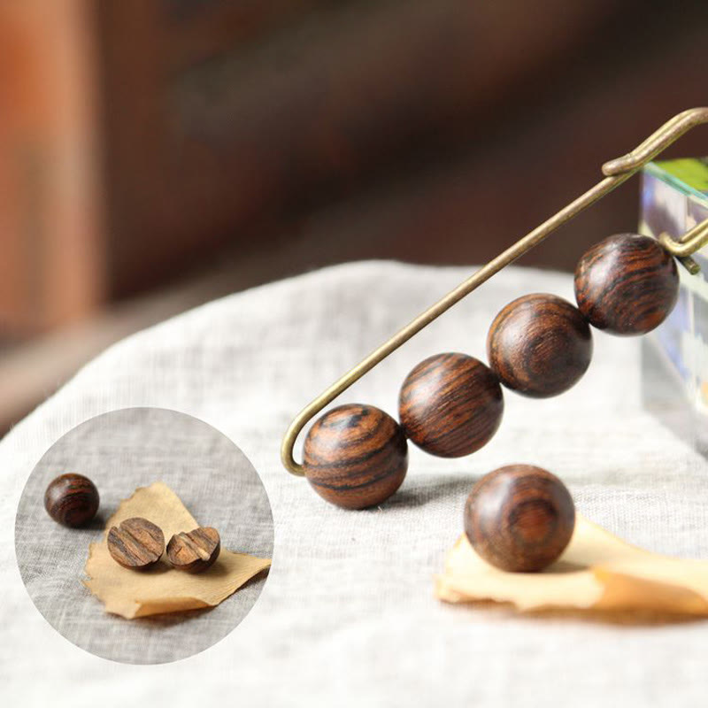 Nimara Ritual Vintage Sandalwood Agathis Alba Ebony Wood Peltogyne Beads Healing Brooch