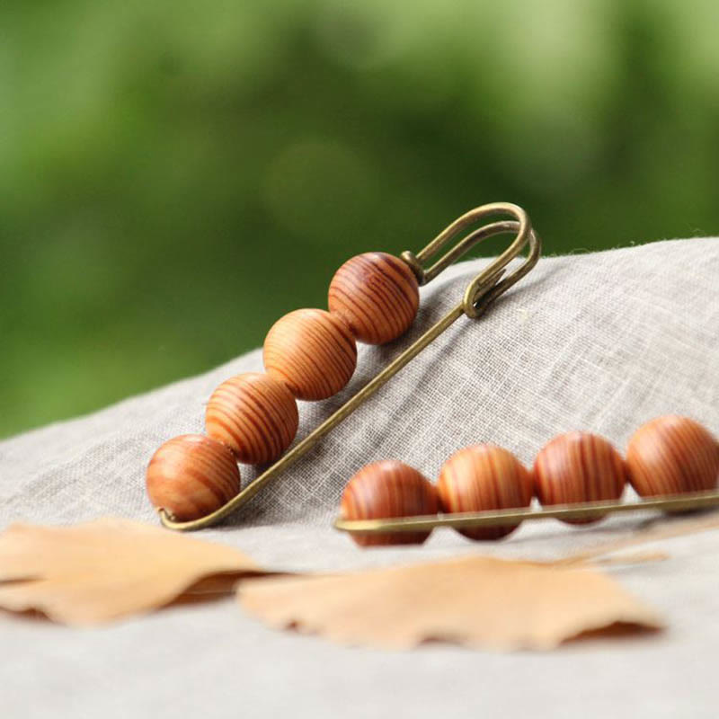 Nimara Ritual Vintage Sandalwood Agathis Alba Ebony Wood Peltogyne Beads Healing Brooch