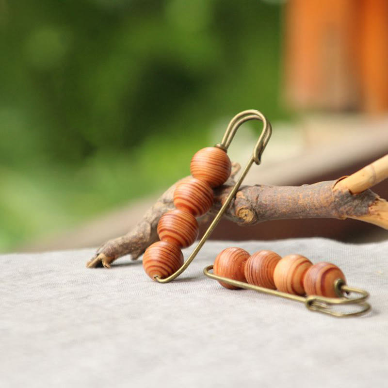 Nimara Ritual Vintage Sandalwood Agathis Alba Ebony Wood Peltogyne Beads Healing Brooch
