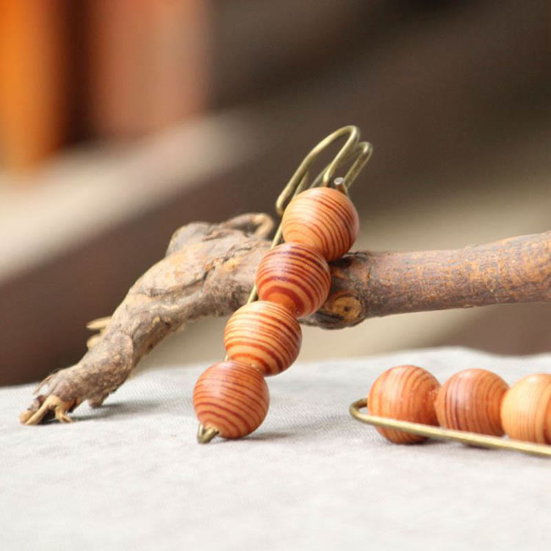 Nimara Ritual Vintage Sandalwood Agathis Alba Ebony Wood Peltogyne Beads Healing Brooch