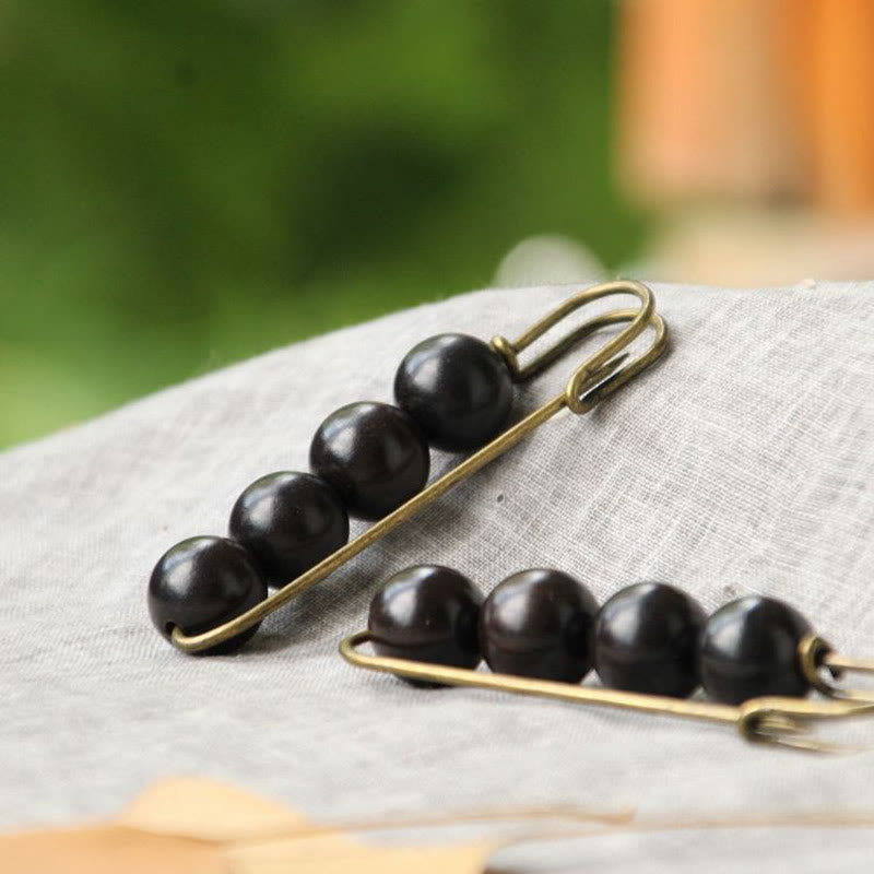 Nimara Ritual Vintage Sandalwood Agathis Alba Ebony Wood Peltogyne Beads Healing Brooch