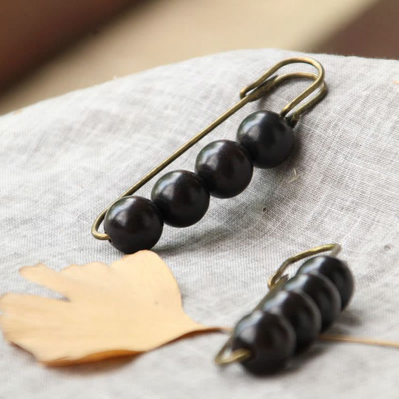 Nimara Ritual Vintage Sandalwood Agathis Alba Ebony Wood Peltogyne Beads Healing Brooch
