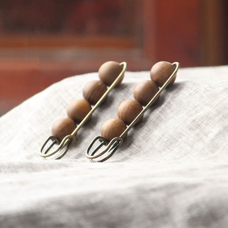 Nimara Ritual Vintage Sandalwood Agathis Alba Ebony Wood Peltogyne Beads Healing Brooch