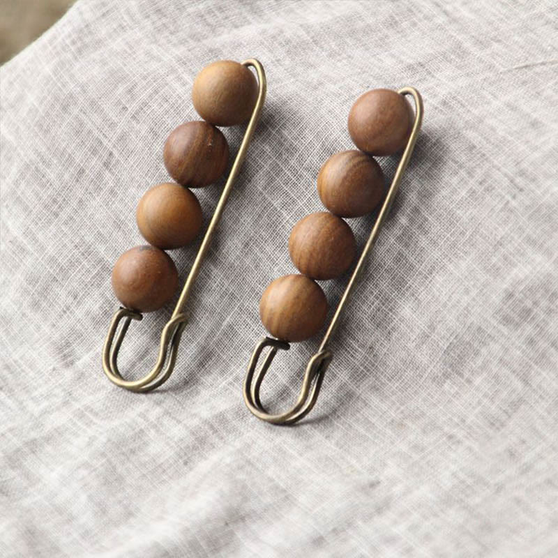 Nimara Ritual Vintage Sandalwood Agathis Alba Ebony Wood Peltogyne Beads Healing Brooch