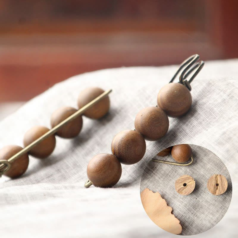 Nimara Ritual Vintage Sandalwood Agathis Alba Ebony Wood Peltogyne Beads Healing Brooch