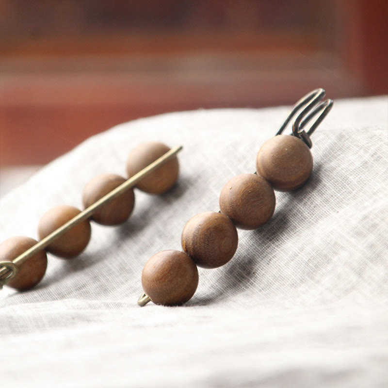 Nimara Ritual Vintage Sandalwood Agathis Alba Ebony Wood Peltogyne Beads Healing Brooch