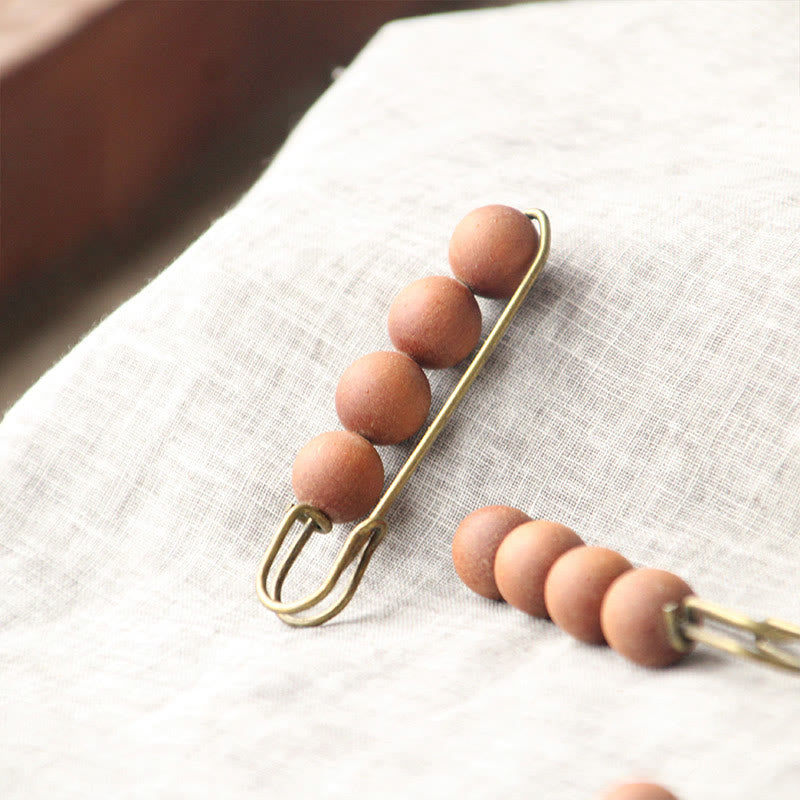 Nimara Ritual Vintage Sandalwood Agathis Alba Ebony Wood Peltogyne Beads Healing Brooch