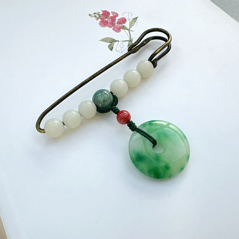 Nimara Ritual Bodhi Seed Jade Peace Buckle Luck Brooch