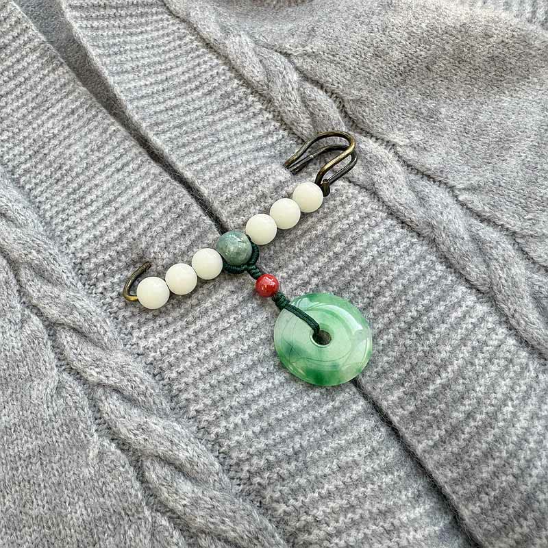 Nimara Ritual Bodhi Seed Jade Peace Buckle Luck Brooch