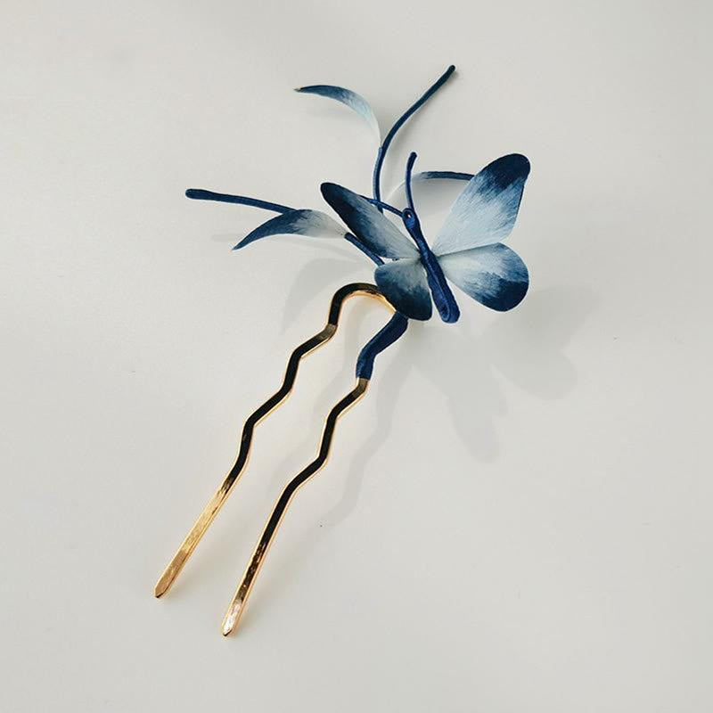 Nimara Ritual Handmade Velvet Flower Mulberry Silk Butterfly Brooch Hairpin