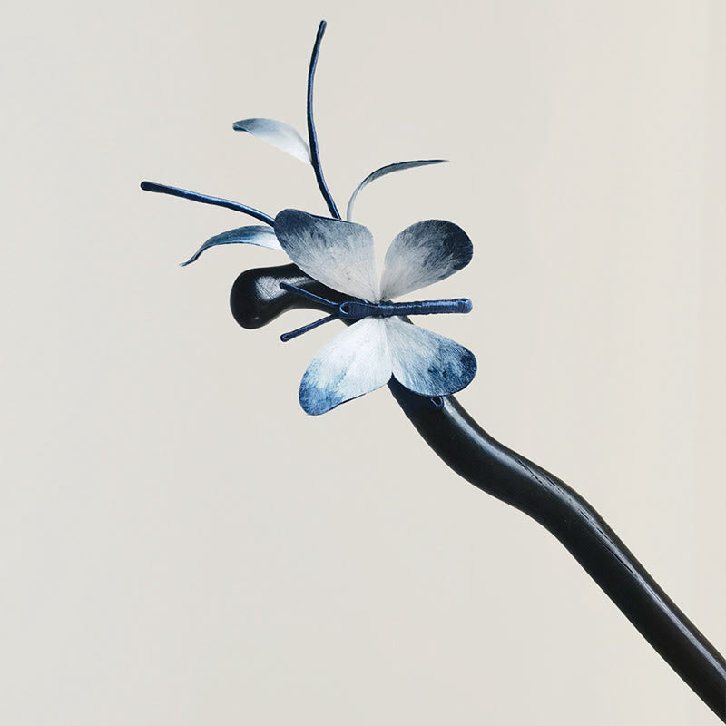 Nimara Ritual Handmade Velvet Flower Mulberry Silk Butterfly Brooch Hairpin