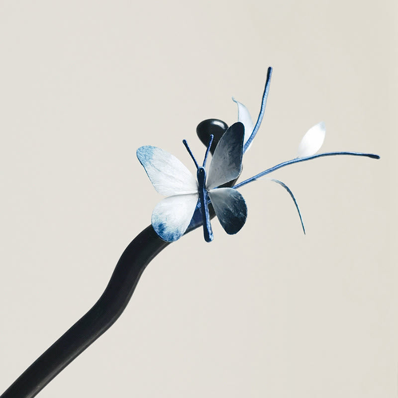 Nimara Ritual Handmade Velvet Flower Mulberry Silk Butterfly Brooch Hairpin