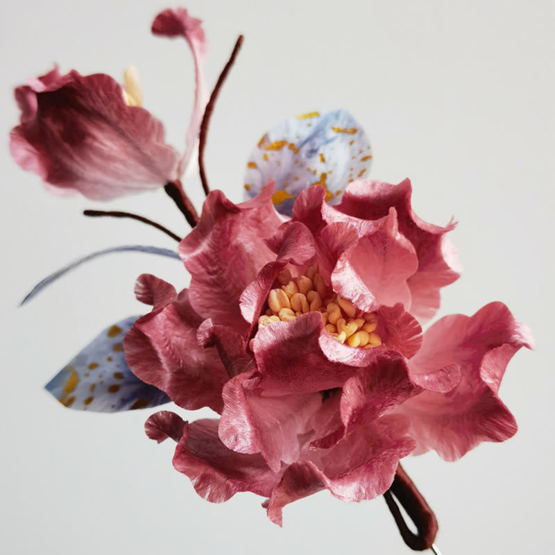 Nimara Ritual Handmade Velvet Flower Mulberry Silk Red Flower Brooch