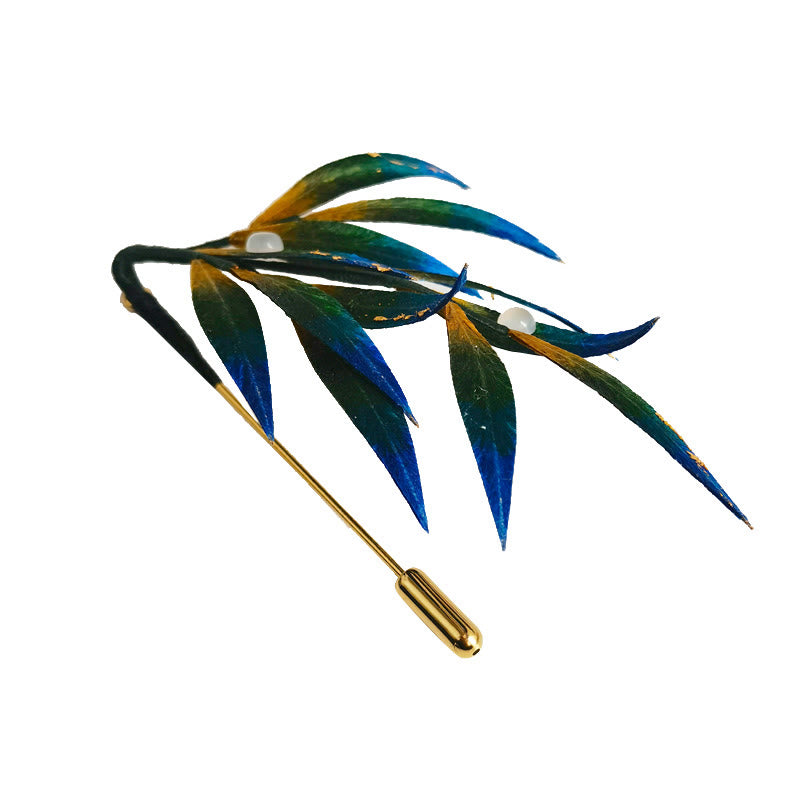 Nimara Ritual Handmade Velvet Flower Mulberry Silk Green Yellow Blue Leaves Brooch