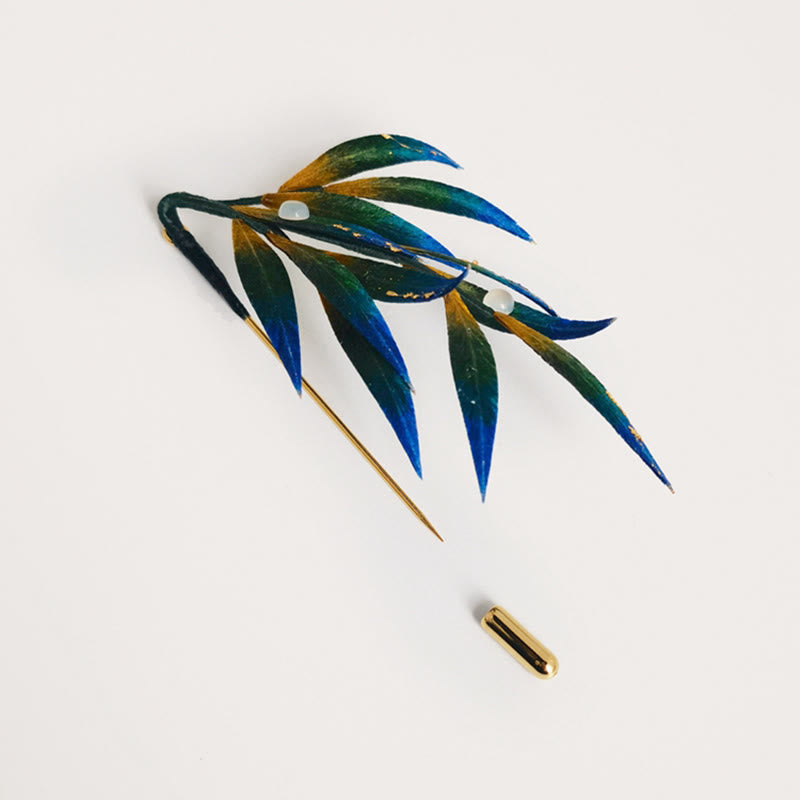 Nimara Ritual Handmade Velvet Flower Mulberry Silk Green Yellow Blue Leaves Brooch