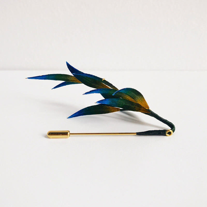 Nimara Ritual Handmade Velvet Flower Mulberry Silk Green Yellow Blue Leaves Brooch