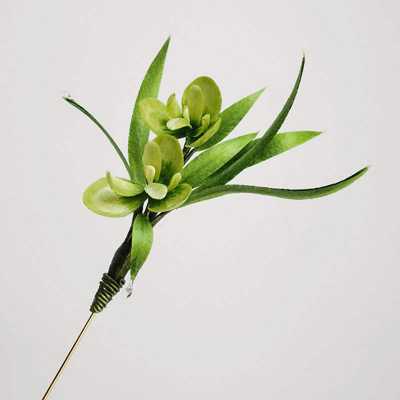 Nimara Ritual Handmade Velvet Flower Mulberry Silk Green Flowers Leaves Brooch Hairpin