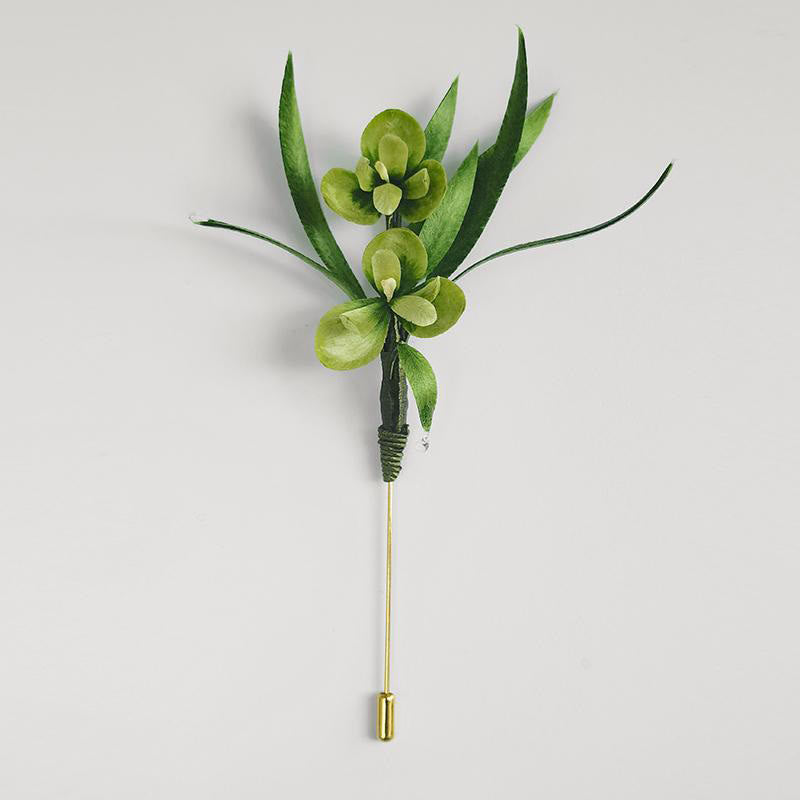 Nimara Ritual Handmade Velvet Flower Mulberry Silk Green Flowers Leaves Brooch Hairpin