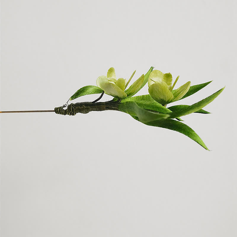 Nimara Ritual Handmade Velvet Flower Mulberry Silk Green Flowers Leaves Brooch Hairpin