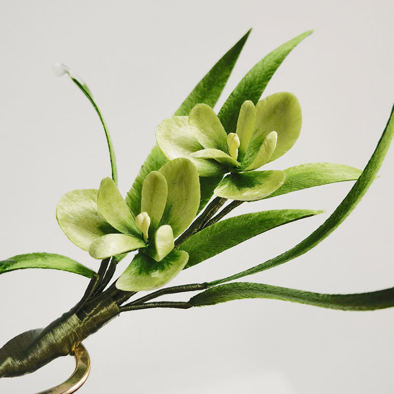 Nimara Ritual Handmade Velvet Flower Mulberry Silk Green Flowers Leaves Brooch Hairpin