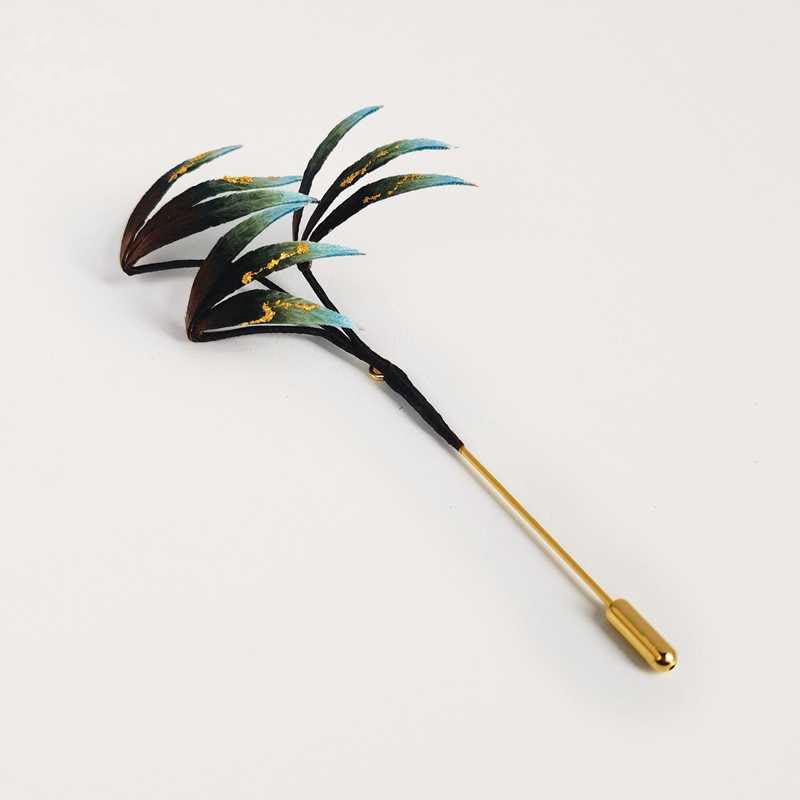 Nimara Ritual Handmade Velvet Flower Mulberry Silk Green Bamboo Leaves Brooch