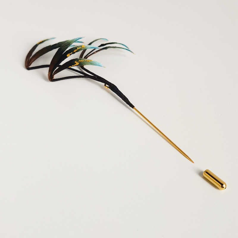 Nimara Ritual Handmade Velvet Flower Mulberry Silk Green Bamboo Leaves Brooch