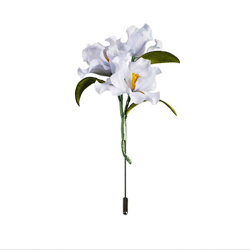 Nimara Ritual Handmade Velvet Flower Mulberry Silk White Iris Flower Brooch
