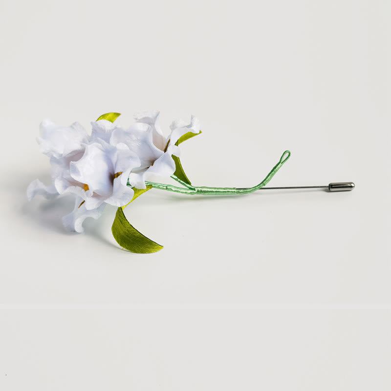 Nimara Ritual Handmade Velvet Flower Mulberry Silk White Iris Flower Brooch