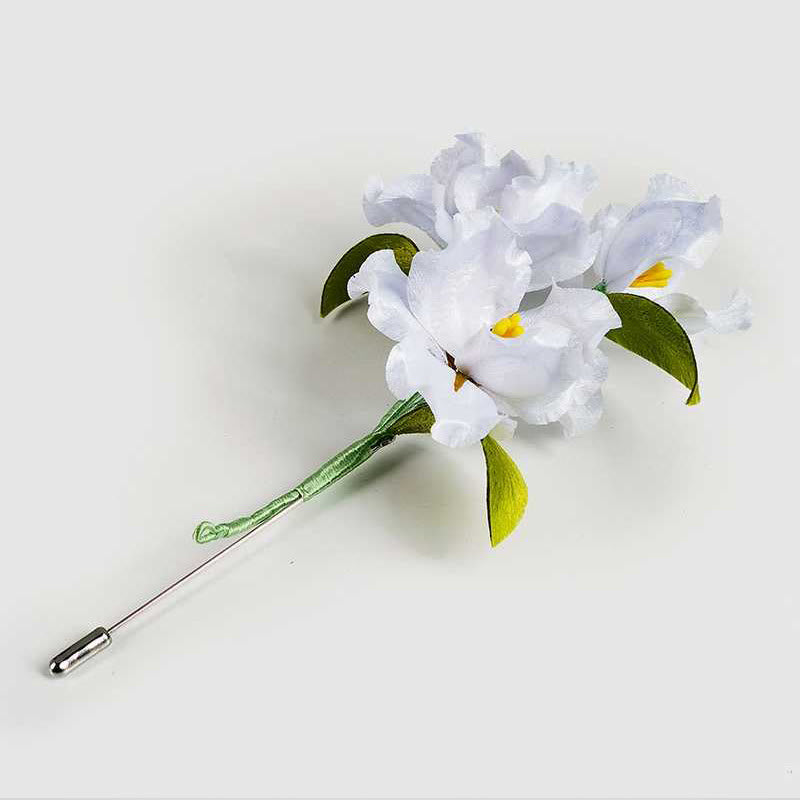 Nimara Ritual Handmade Velvet Flower Mulberry Silk White Iris Flower Brooch