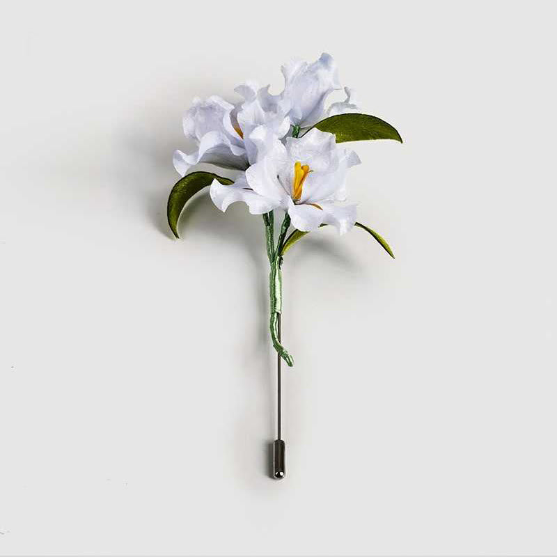 Nimara Ritual Handmade Velvet Flower Mulberry Silk White Iris Flower Brooch