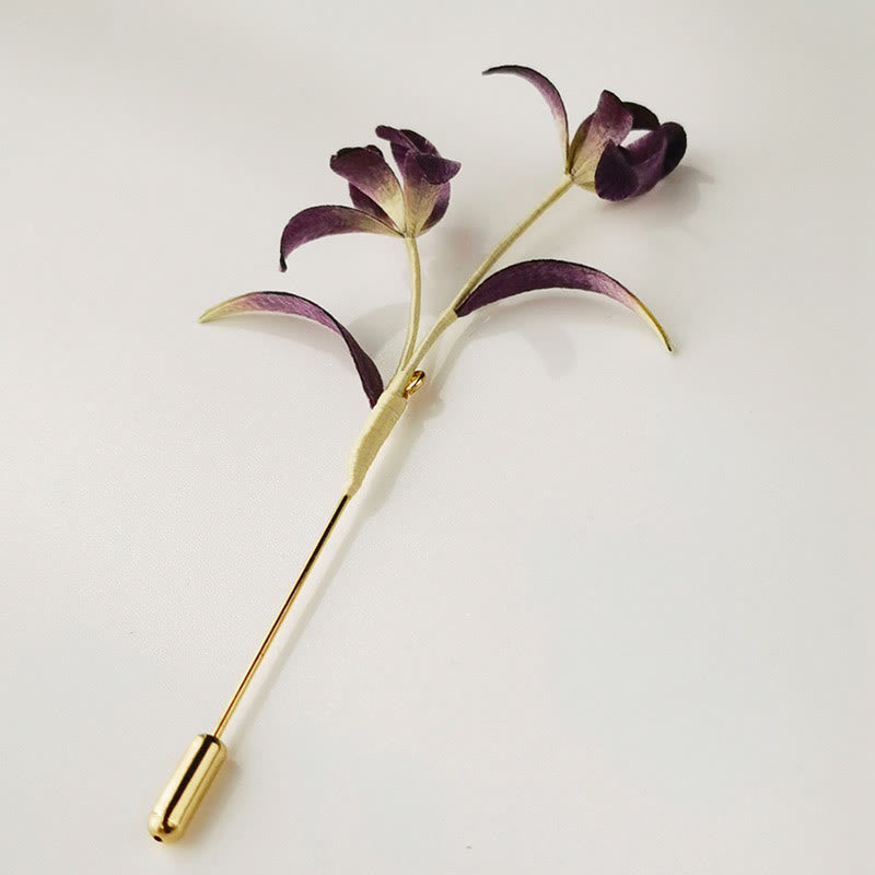 Nimara Ritual Handmade Velvet Flower Mulberry Silk Orchid Flower Brooch