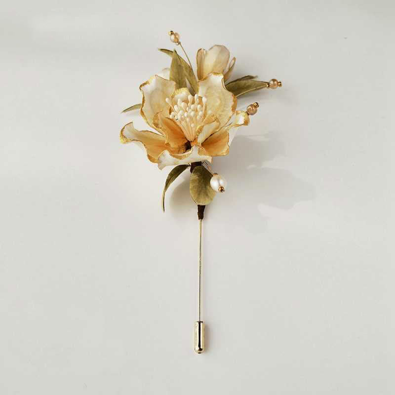 Nimara Ritual Handmade Velvet Flower Mulberry Silk White Camellia Brooch