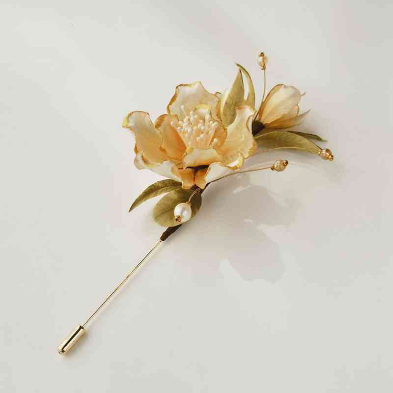 Nimara Ritual Handmade Velvet Flower Mulberry Silk White Camellia Brooch
